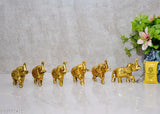Gold metal Indian elephant figurine set (6pcs, 8cmL x 6.5cmH x 4cmW), symbolizing wisdom and power for home decor
