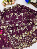 Embroidered Georgette Lehenga Choli with floral stitch, trending solid embellished full-stitched design for girls aged 3-15 years, India origin