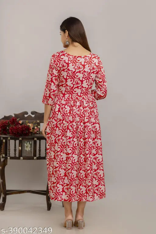 Red long dress, chiffon material