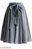 Cotton check knee-length skirt, free size, 28"-44", round umbrella pattern, Indian craftsmanship