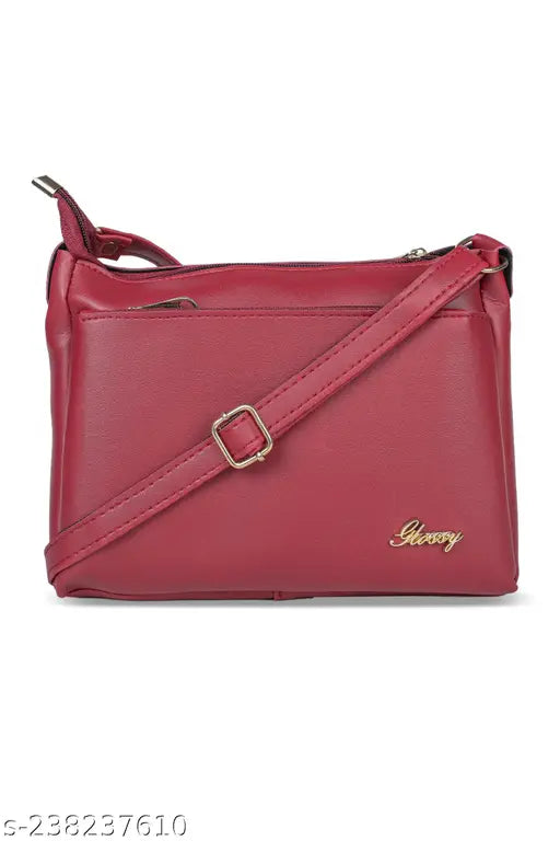 Red leather sling bag, adjustable strap