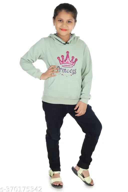 Printed polycotton hoodie sweatshirt for girls, long sleeves in various sizes from 3-4 years to 11-12 years. Made in India