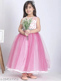 Pink net party dress with sequins for girls aged 1-2, 2-3, 3-4, or 10-11 years, Indian origin