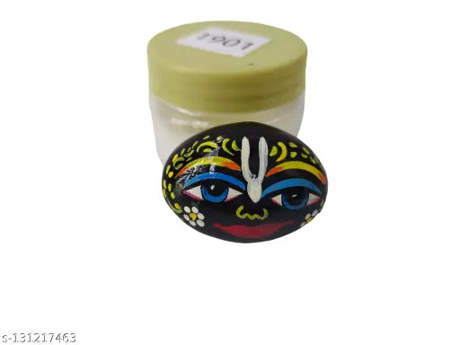 Black marble Shringar Shaligram Bhagwan with box - Pure stone of Lord Vishnu from Gandaki River, used for divine blessings and Pooja articles (2.5x2.5 inches)