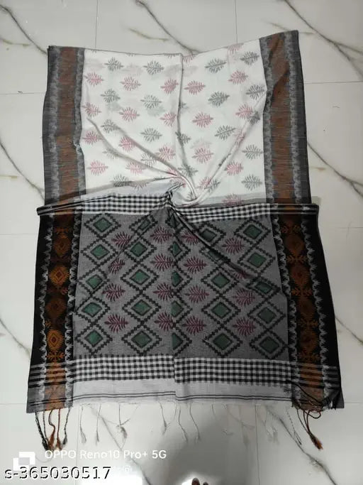 Cotton slab body print saree with free size, single piece, India origin