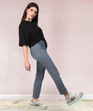 Grey stretchable premium denim jeans, high waisted, bell bottom style