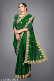 A green saree with full mirror pallu and intricate golden embroidery