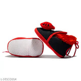 RK26-Red Mynekids denim booties: durable, breathable cotton for kids 0-12 months, soft PU sole, anti-skid protection
