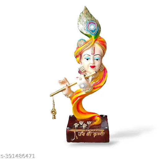 Premium resin Krishna idol for home decor, size: 11.5x11.5x34 cm. Indian art piece with unique and royal appearance, suitable for spiritual gifts or housewarming ceremonies