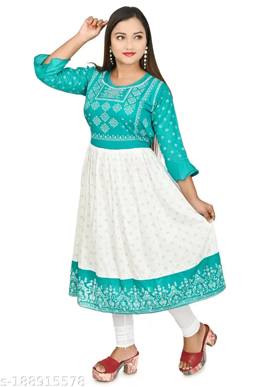 Green and blue Indian eid traditional dress for women with design details