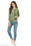 Olive velvet, long-sleeved solid casual jacket for women (DeeNayra)