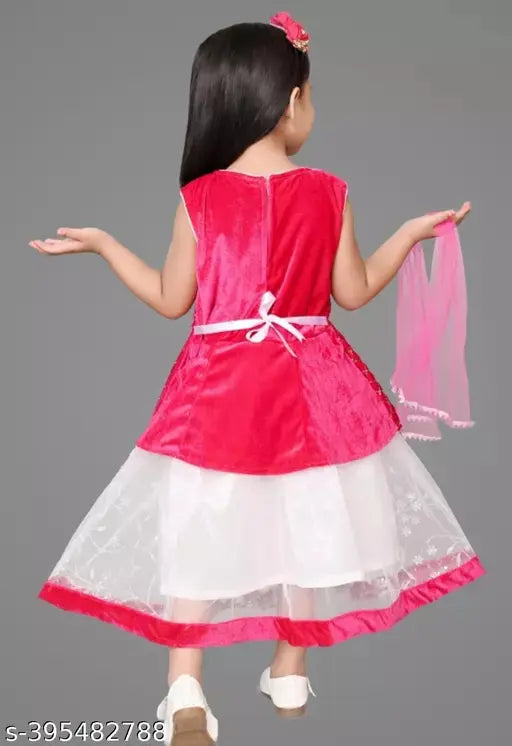 Gorgeous Art Silk & Super Net embroidered lehenga gown for kids, vibrant colors and sleeveless design