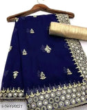 Navy blue embroidered saree with gold border