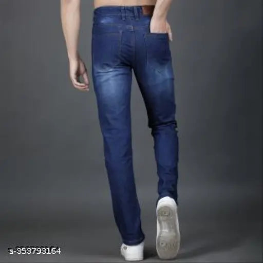 Navy blue denim men's jeans, straight fit by EyeBogler