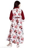 Maroon 3/4 sleeve maxi dress, cotton blend western wear for girls, stylish party outfit with printed net pattern