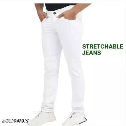 Stretchable men's denim jeans in solid cotton blend, trendy floral pattern. Size 28 (waist 28in, length 38in), India origin