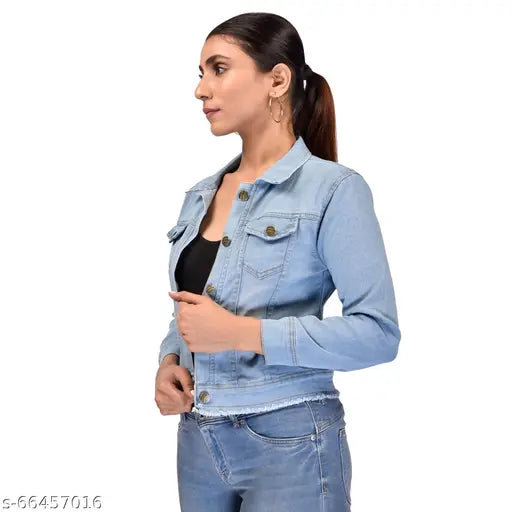Solid denim long sleeve jacket for women, Indian-made denim girls jacket