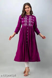 Rayon Mor Style Embroidered Kurti, three-quarter sleeves, beautiful mirror embroidery - Indian women's fashion