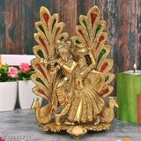 Metal Radha Krishna couple figurine, 15cm x 20cm x 10cm, Indian home decoration showpiece for temple, office, or gift