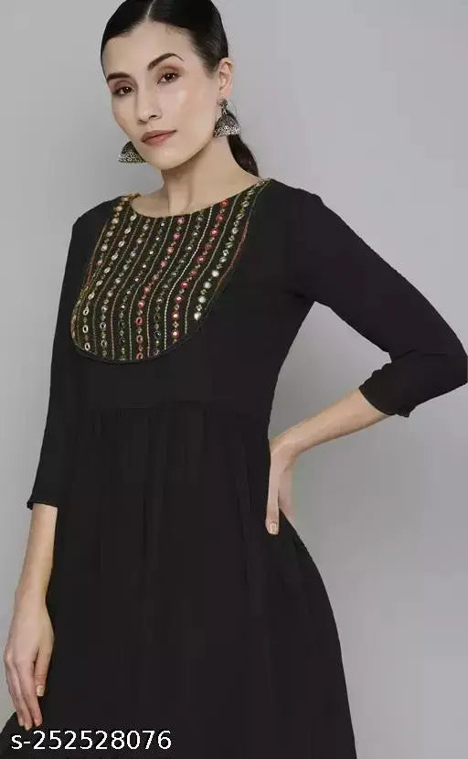 Black sequined embroidered Georgette Kurta Sharara set by IMLIE, three-quarter sleeves, solid net, size options available