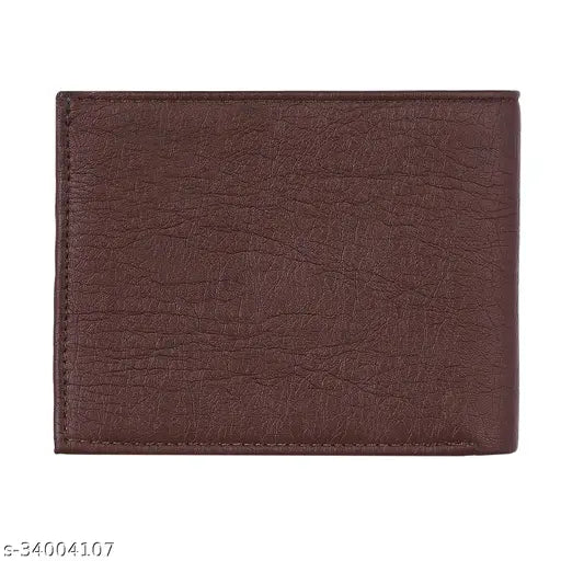 Brown PU formal wallet, stylish design for men's accessories, features credit card pockets, currency compartment, and coin pouch