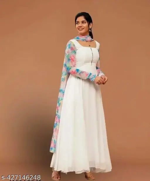 Georgette white long-sleeve dress KF 3 DI DREES, solid net design for women's fashion, various sizes available from S to XXXL