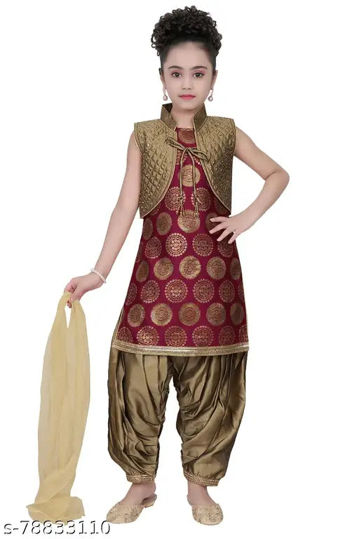 Stylish 8-9 years cutiepie girls' kurta pataila set with dupatta, vibrant Indian traditional wear for kids