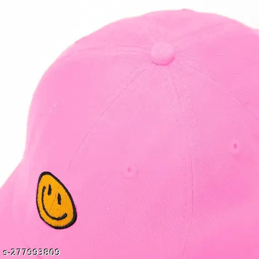Pink cotton baseball cap with smiley face