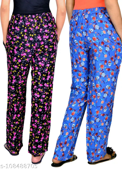 Soft rayon night pants and dress set, rayon print on combo pants and dress