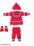 Woolen new born baby frock set, 4 pc complete in solid colors from QOC, suitable for Indian kids (0-2 months - 3-6 months)