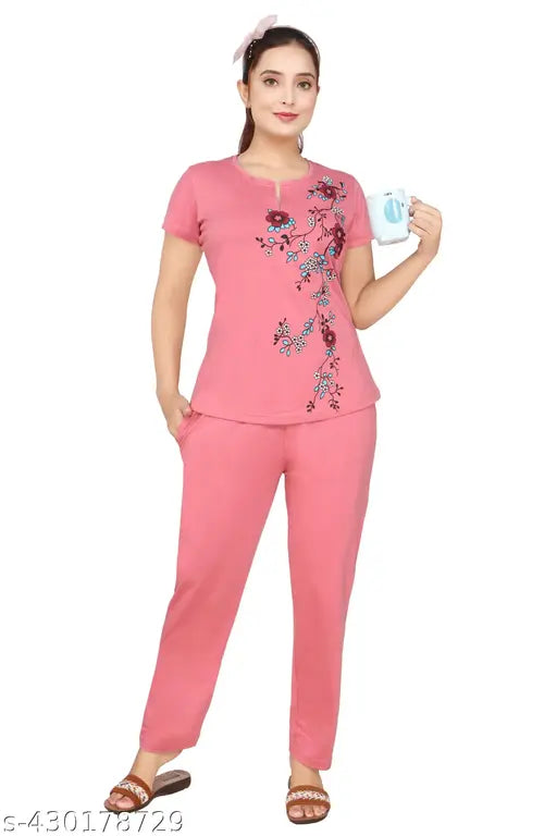 Cotton blend floral printed women's nightsuits, half sleeve, perfect for summer casual wear