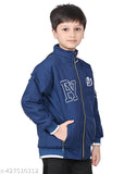 Kids blue cotton blend hooded winter jacket, regular fit, long sleeves