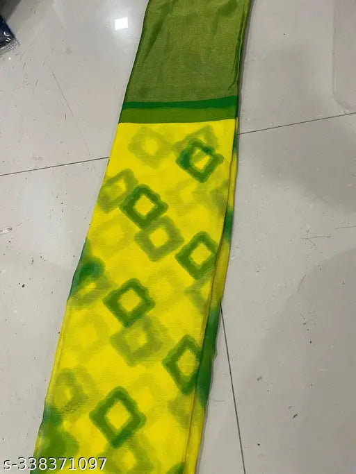 Indian Chiffon Fency Printed Saree with Attached Blouse, single size, dyed/washed net pattern