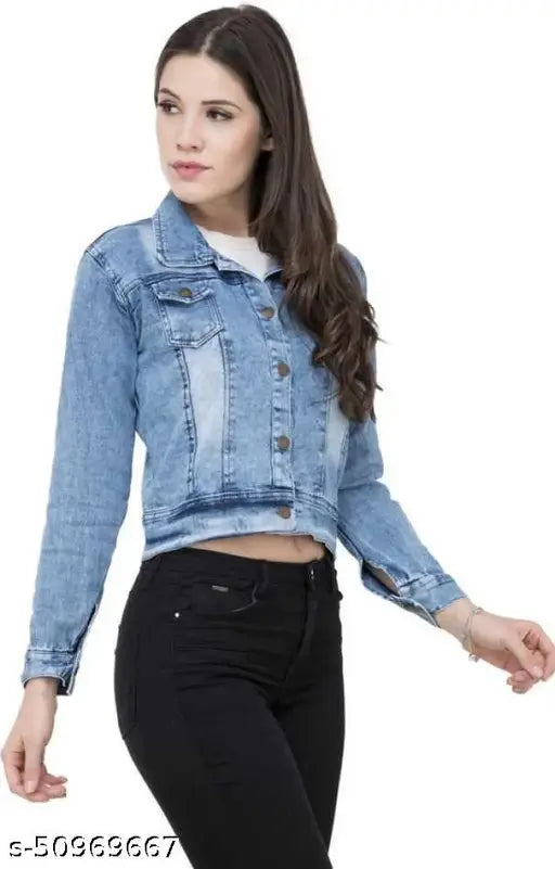 Saman Fashion Wear denim jacket, women's regular fit, long sleeves, solid pattern, closure button