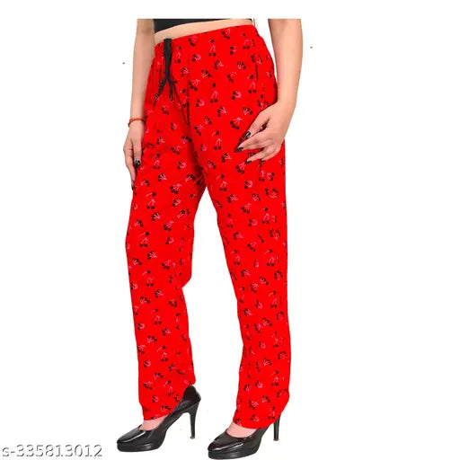 Women's track pants in a printed cotton fabric, featuring attractive colors and beautiful designs suitable for nightwear and lounge wear