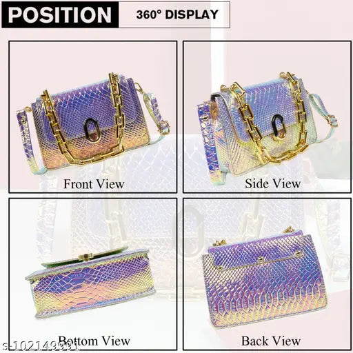 Beige synthetic partywear slingbag, 2 compartments, animal net pattern, durable PU material, great for travel or work