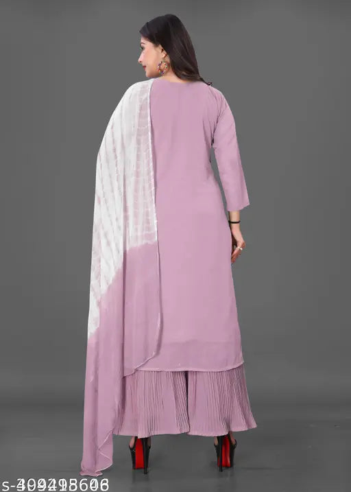 Diamond embroidered kurta with matching sharara and dupatta, vibrant pink and white