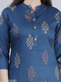 Blue rayon kurta with embroidered design and long sleeves