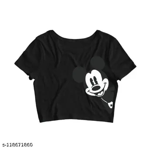 Black cotton short sleeve t-shirt with self-design net pattern, Made in India - TUSICROP MICKY BLACK 09