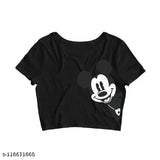 Black cotton short sleeve t-shirt with self-design net pattern, Made in India - TUSICROP MICKY BLACK 09