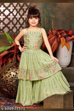 Pastel Green Georgette Palazzo Suit for Girls, embroidered anarkali top with sharara bottom, various sizes available