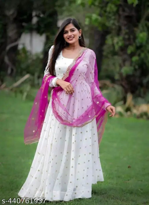 Fancy white Georgette embroidered blouse with matching dupatta, heavy embellished work on both, Indian origin