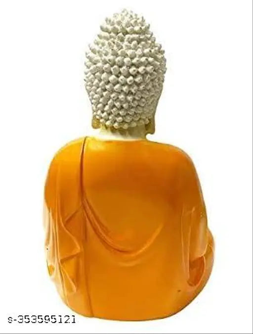 Handcrafted premium polymarble meditation Buddha statue (5 inch height), orange resin figure with white details