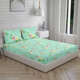 Glace cotton, superfine fitted double bedsheet by Nyra Home Fabrics (72x78 inches with 6-inch mattress), ideal for summer, featuring floral print and two pillow covers