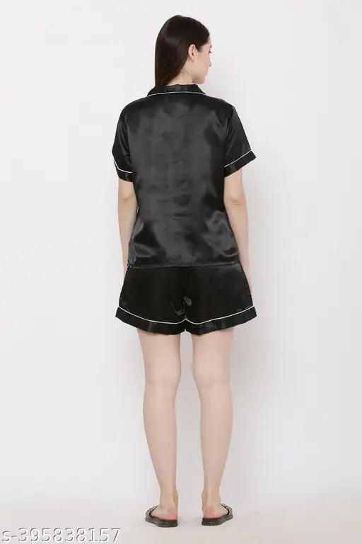 Indian-made satin half-night suit, high-quality satin for elegance & comfort, short sleeve, V-neck design