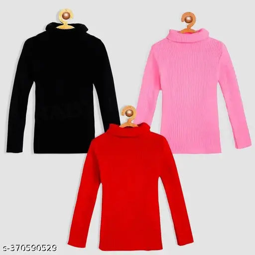 Woolen high neck innerwear sweater pullovers (pack of 3) - soft, skin-friendly kids' thermal vests for winters in solid patterns