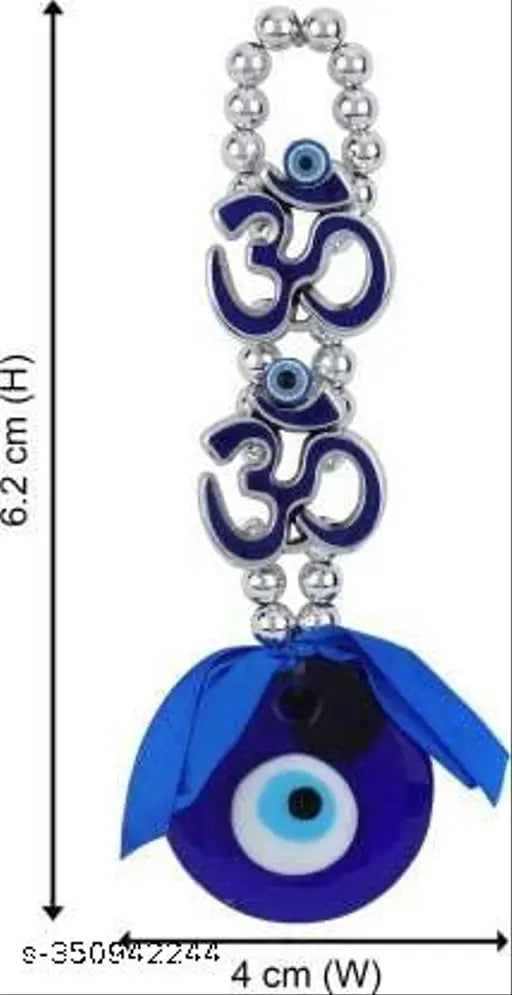 Blue crystal Vastu Nazar Suraksha evil eye Om beads hanging, handcrafted feng shui showpiece for car/door & office decor