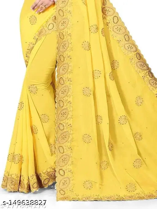 Gold embroidered saree with matching blouse