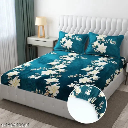 TerryFox flannel super soft warm king size bedsheet with 2 pillow covers, floral print, premium woolen comfort, ideal for heavy winter