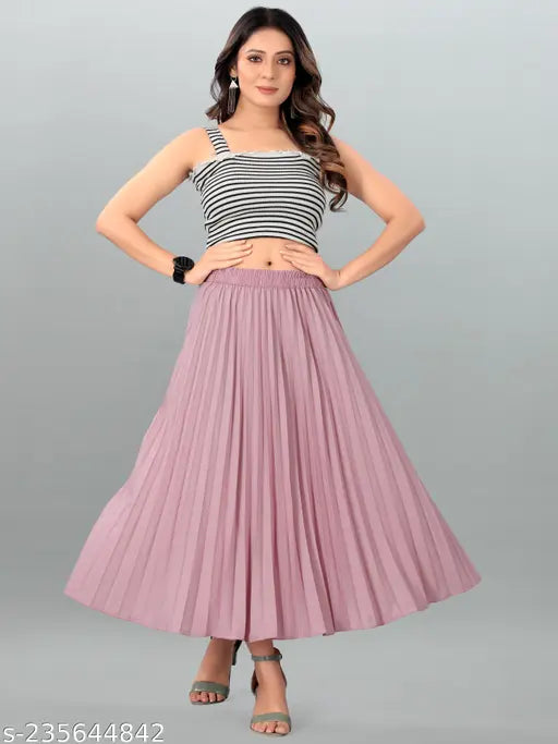 A woman in a pink ruffled skirt